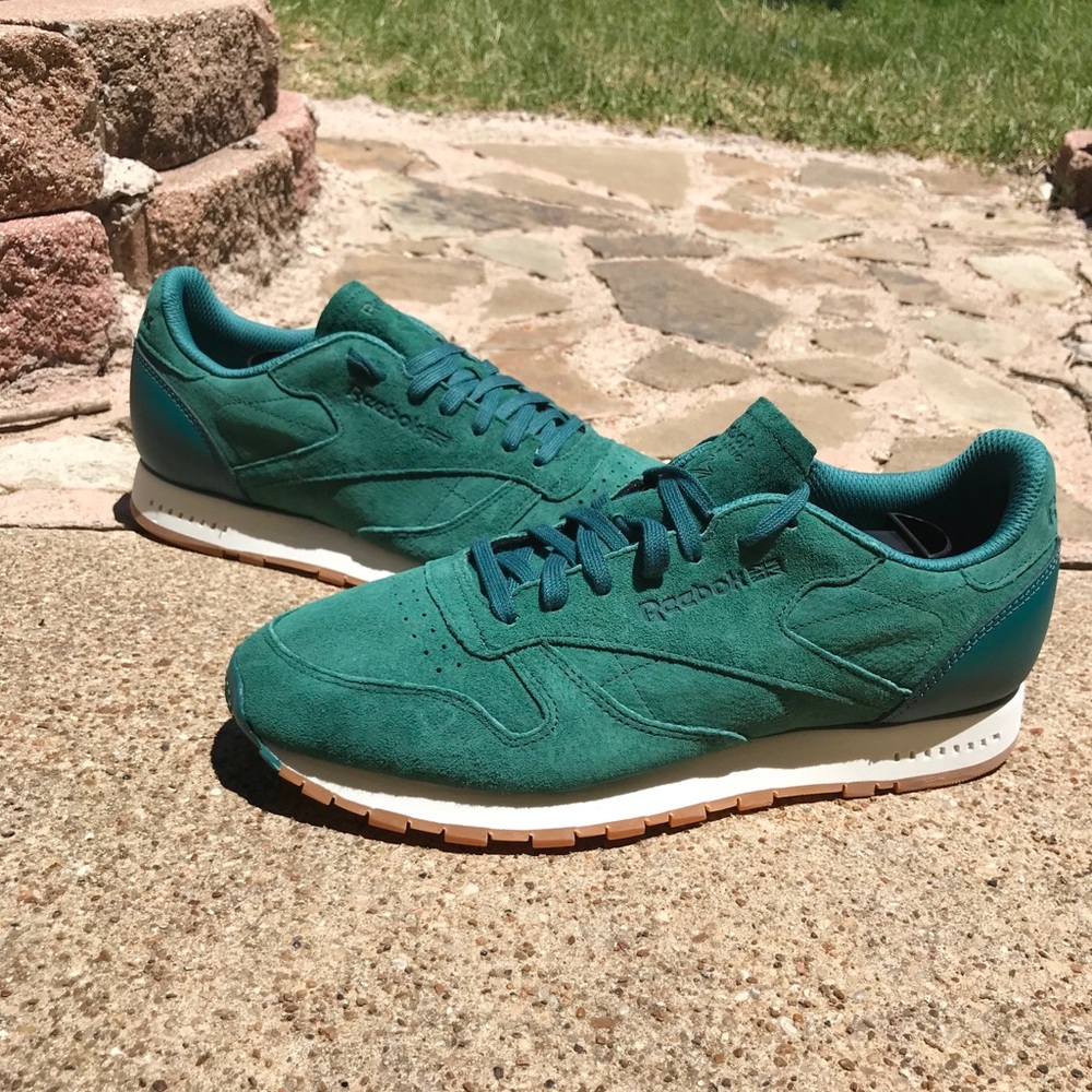 Reebok Classic Leather Green Suede Low Top Shoes - Picture 3 of 9